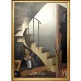 Isabel de Silva, Children Under Staircase with Playing Cards, Oil on Canvas