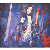Nicola Simbari, Kathy, Oil on Canvas. Unframed. Depicting a female in an evening dress standing and facing out