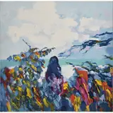 Nicola Simbari, La Marne, Oil on Canvas. Unframed. Depicting a dark haired female facing the ocean