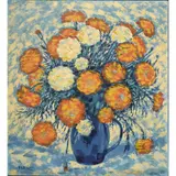 Francisco Narváez, Crisantemos, Oil on Canvas Still Life of Flowers