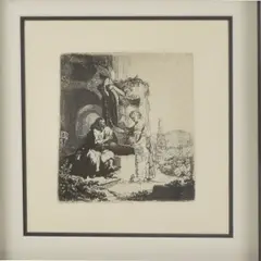 Untitled by Rembrandt Harmensz van Rijn, Etching "Christ and the Woman of Samaria" Among the Ruins", offered Sep 2026