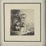 Rembrandt van Rijn, Untitled, Etching "Christ and the Woman of Samaria" Among the Ruins"