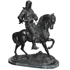 Alfred Barye, Cavalier Arabe, bronze sculpture of an Arab horseman with his gear. 20th century