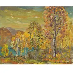 JNR ( James N. Rosenberg ) American, (1874-1970) "Aspen Trees in Bloom" by James Rosenberg, Oil on Board, offered Sep 2026