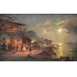 Franz Richard Unterberger, Seaside Village, Oil on Canvas