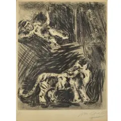 Marc Chagall, Untitled, Drypoint Etching on Paper Depicting a Circus Act