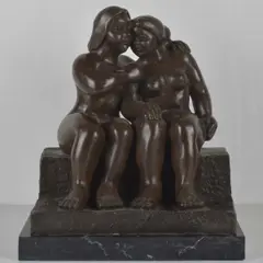 Fernando Botero, Untitled, Bronze Sculpture on Marble Base, Seated Couple. Bears signature. Measures (with