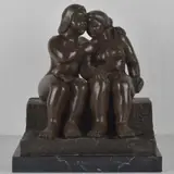 Fernando Botero, Untitled, Bronze Sculpture on Marble Base, Seated Couple. Bears signature. Measures (with