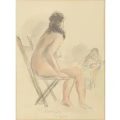 Raphael Soyer, Gouach and, Pencil Sketch of a Sitting Nude Female