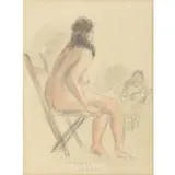 Raphael Soyer, Gouach and, Pencil Sketch of a Sitting Nude Female