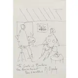 Marcel Mouly, Untitled, Ink on Paper Sketch of a Painter and Female Nude Model with Dedication