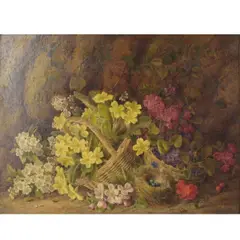 George Clare, Still Life of Flowers in Baskets, Oil on canvas