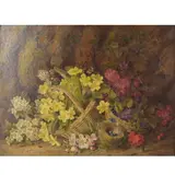 George Clare, Still Life of Flowers in Baskets, Oil on canvas