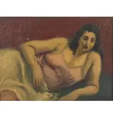 Moses Sawyer, Rapheal Soyer, American (1899-1987), Oil on Canvas of a Reclining Woman Looking Outright