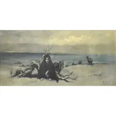 William Weintraub, Young Girl with Goats, Oil on Canvas Depicting a Young Girl at Waters Edge with Goats
