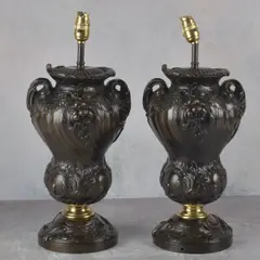 Henry Dasson, Pair of 19th Century Patinated, Bronze Urns now mounted as Lamps