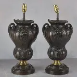 Henry Dasson, Pair of 19th Century Patinated, Bronze Urns now mounted as Lamps
