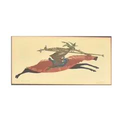 Guillermo Silva Santamaria, Columbian (1921-2007) Color by Guillermo Silva Santamaria Columbian, Etching of a Warrior on Horseback. Presented in a black lacquered, offered Aug 2026