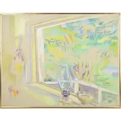 Interior Scene by America Hyde Solomon, Oil on canvas. Stretcher measures: 25" high, 32" wide. Property of deceased frie, offered Aug 2026