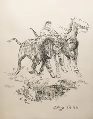 Bulldogging by William "Bill" Gollings, etching, offered Mar 2026