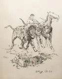 William "Bill" Gollings, Bulldogging, etching