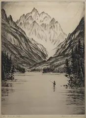 Hans Kleiber, The Grand Tetons, etching Original pencil signature lower right