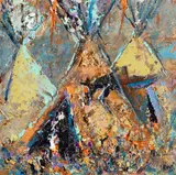 Sacred Horse Lodge by Kira Fercho, oil on panel, offered Mar 2026