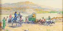 J. K. Ralston, Colorful Wagon Train, oil on canvas