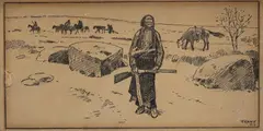 Henry Farny, Native on the Plains, pen and ink