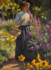 Tom Browning, A Pause in the Garden, oil on board