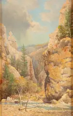 Ralph E. DeCamp, In the Canyon, oil on board
