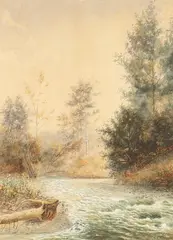 Ralph E. DeCamp, On the River, watercolor