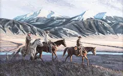 Larry Zabel, Lone Mt. Riders, oil on board