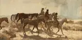 Kenneth Riley, The War Ponies, oil on board