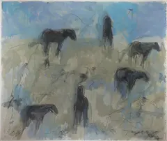 Theodore Waddell, Arrow Creek Horses #1, oil, encaustic and graphite on paper