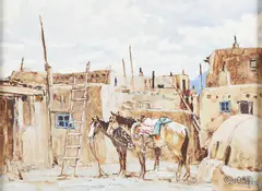 Ross Stefan, Early Morning at Taos, oil on board