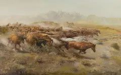 William Standing, Horse Stampede, oil on canvas