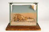 Diorama Representation of Russell's Famous Postcard by Charles Marion Russell, mixed media in glass case From card on back of diorama - "Russell, in 1886, was, offered Mar 2026