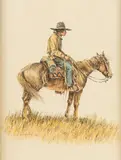 Olaf Wieghorst, Navajo on Horseback, ink and watercolor