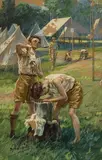 A Scout is Clean 14" x 9.25" by Henry "Hy" Hintermeister, gouache, offered Mar 2026
