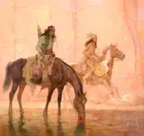 Kenneth Riley, Braves on Horses 38" x 40", oil on board