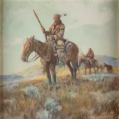 Nick Eggenhofer, Mountain Men on the Move 14.5" x 14.5", gouache