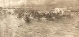 Tom Lovell, River Crossing 12.5" x 26.5", charcoal