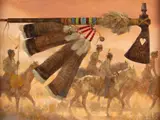 Kenneth Riley, Braves and Tomahawk 15" x 20", oil on board