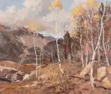 Mountain Landscape by Carl von Hassler, oil on board, offered Mar 2026