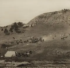 Laton Alton Huffman, The Round Up Breaking Camp, photograph Lower center: #176 The Round-Up Breaking Camp, Negative, Print and Co