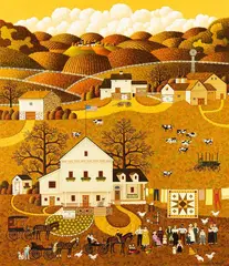 Charles Wysocki, The Quilting Bee, oil on canvas