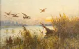 John Fery, Mallards at Sunset, oil on canvas