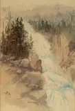 John Fery, Crystal Cascade, Yellowstone Park, watercolor