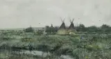 Plains Camp by Doug Ricks, gouache, offered Mar 2026